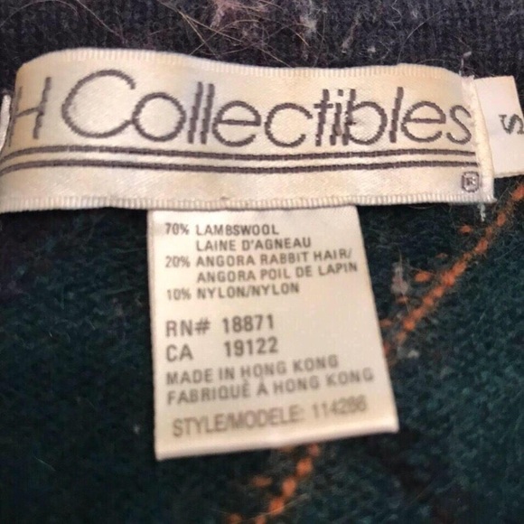 VINTAGE 80S JH COLLECTIBLES WOOL ARGYLE SWEATER PURPLE GREEN EAST COAST … - Picture 4 of 4